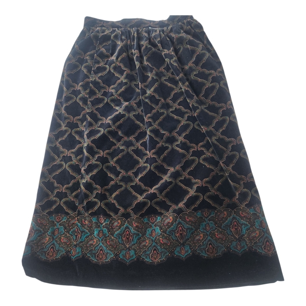 Valerie Stevens Vintage Velvet Black Two Patterned Midi Skirt Sz:12